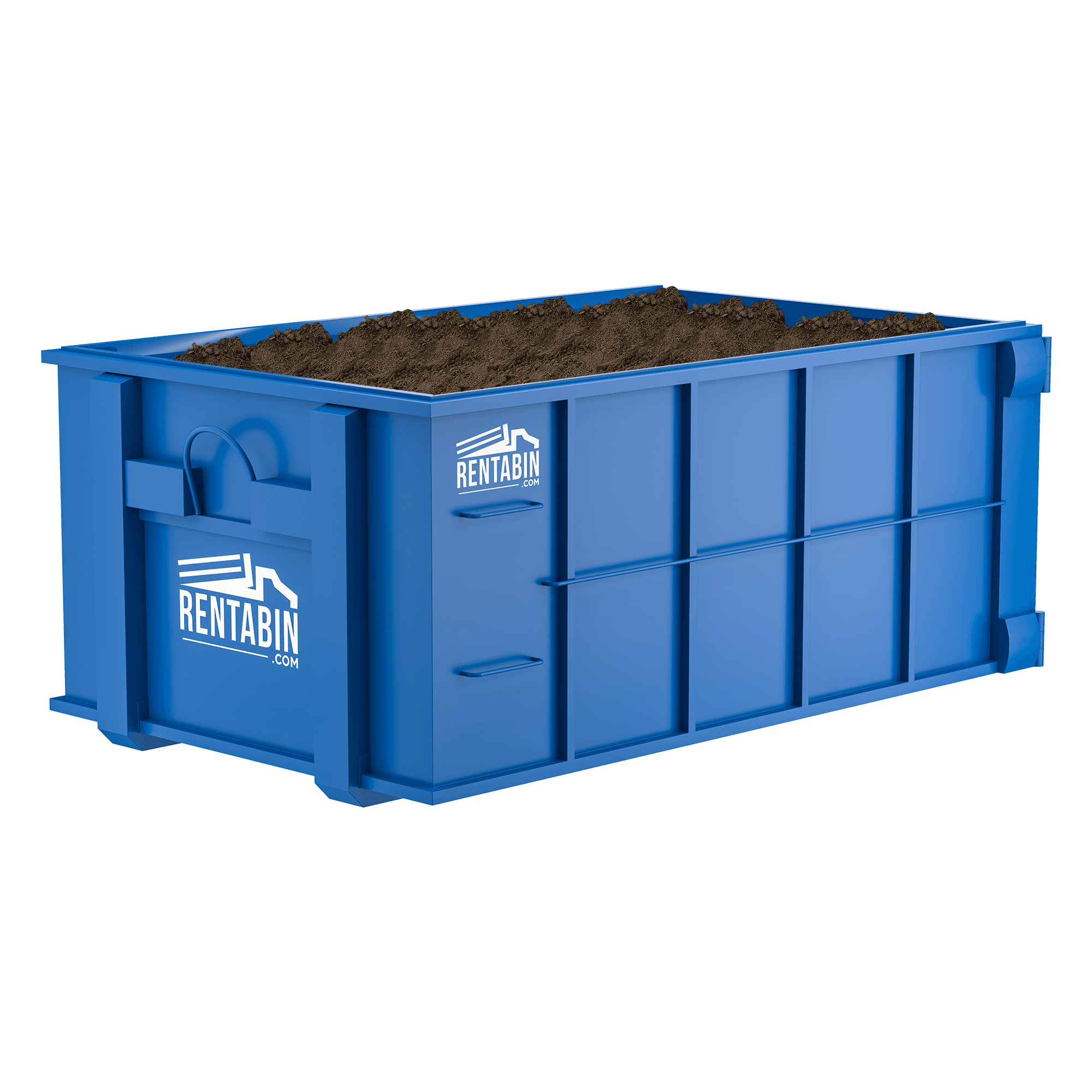 a blue container with dirt in it