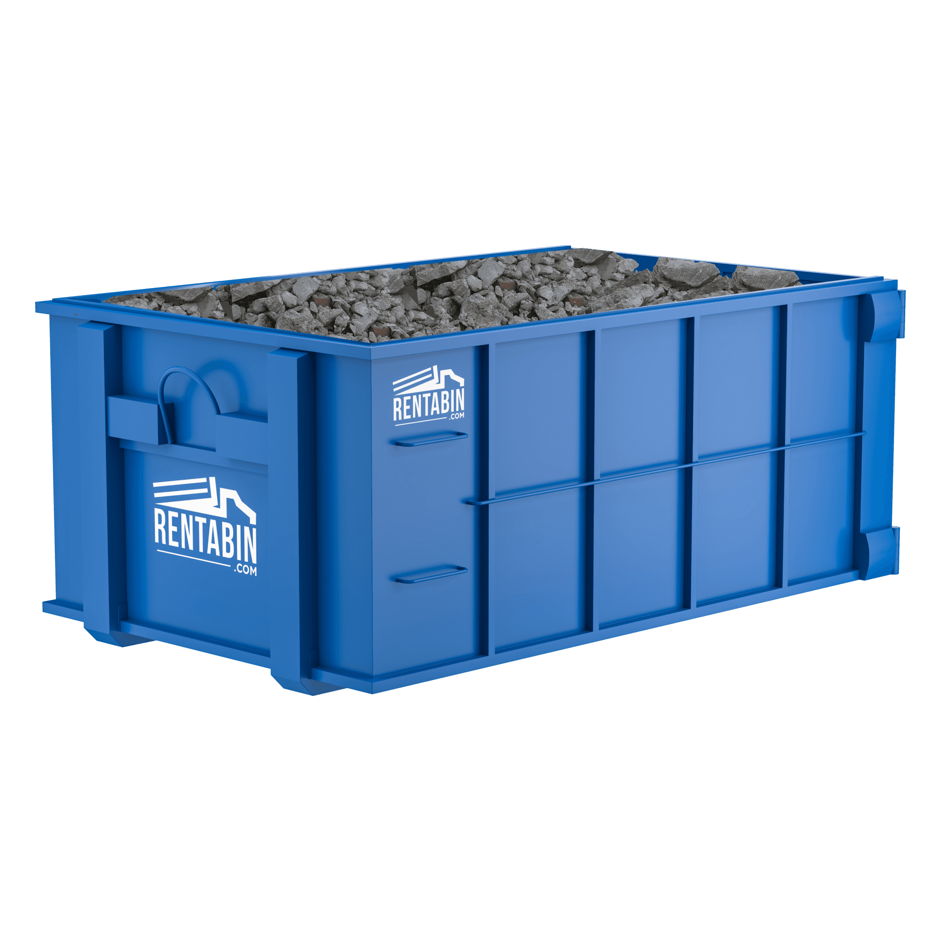 a blue container with concrete in it
