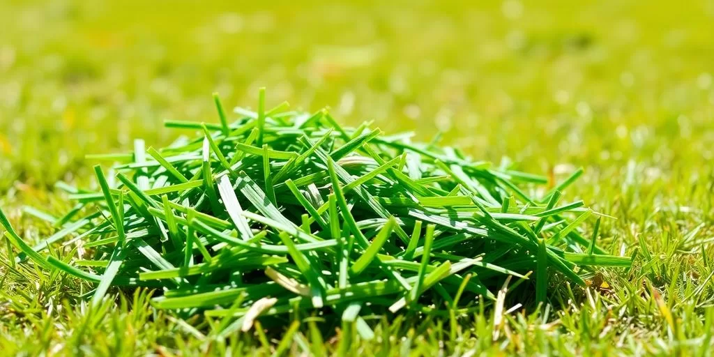 Green grass clippings piled on a lawn