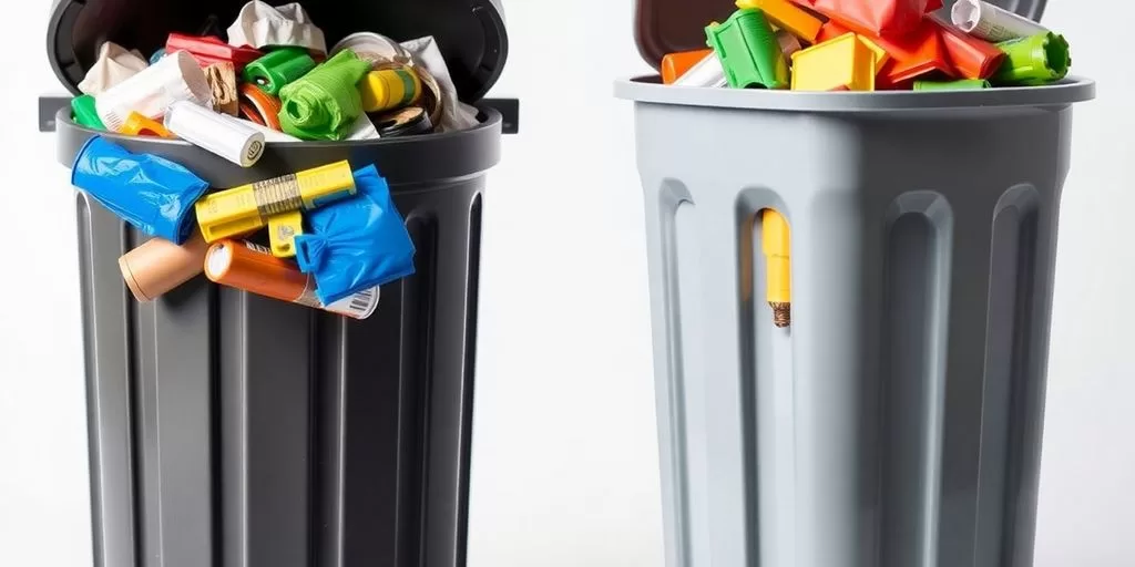 Overflowing bin next to a perfectly sized bin