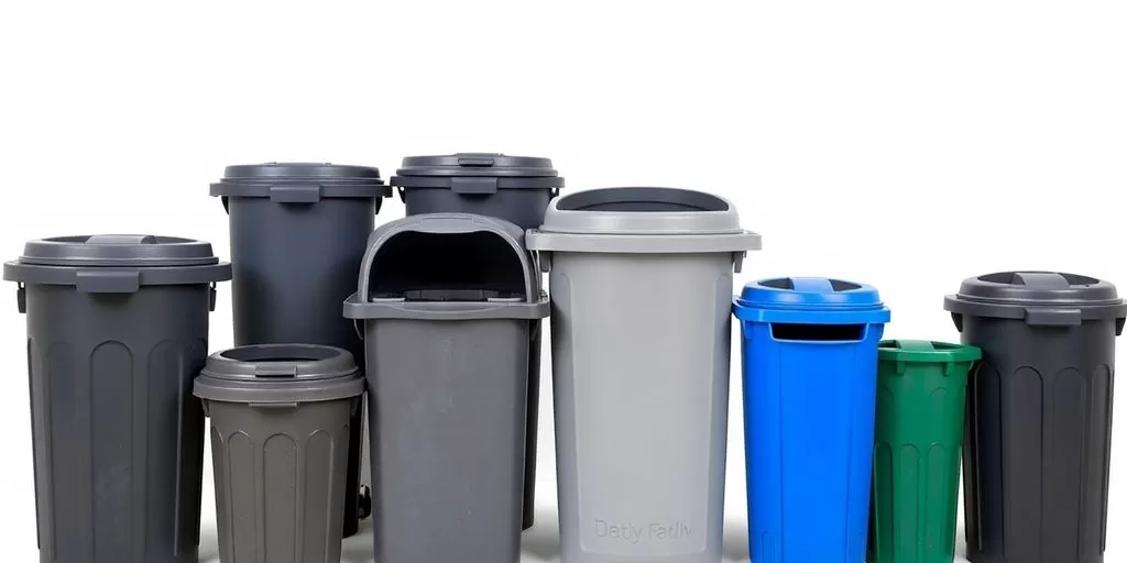 Various sizes of waste containers arranged together
