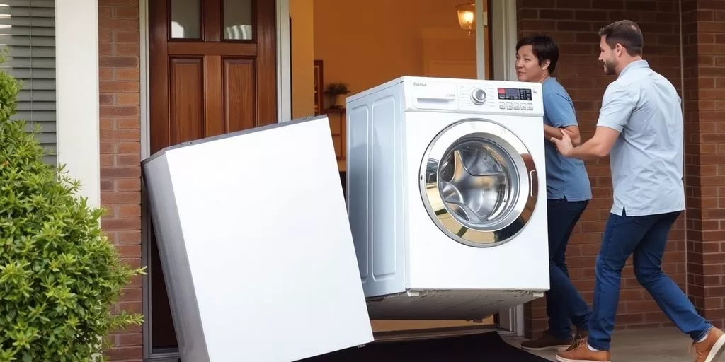 Old refrigerator and washing machine being hauled away.