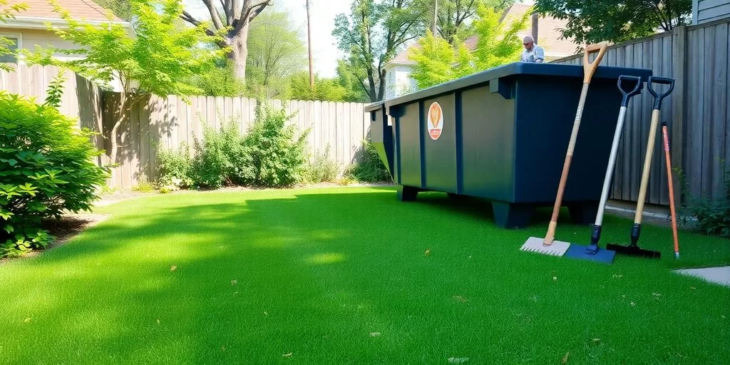 Rental bin and garden tools ready for yard clean-up project in Toronto