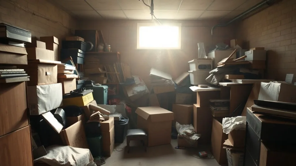 Cluttered Toronto basement ready for estate cleanout.
